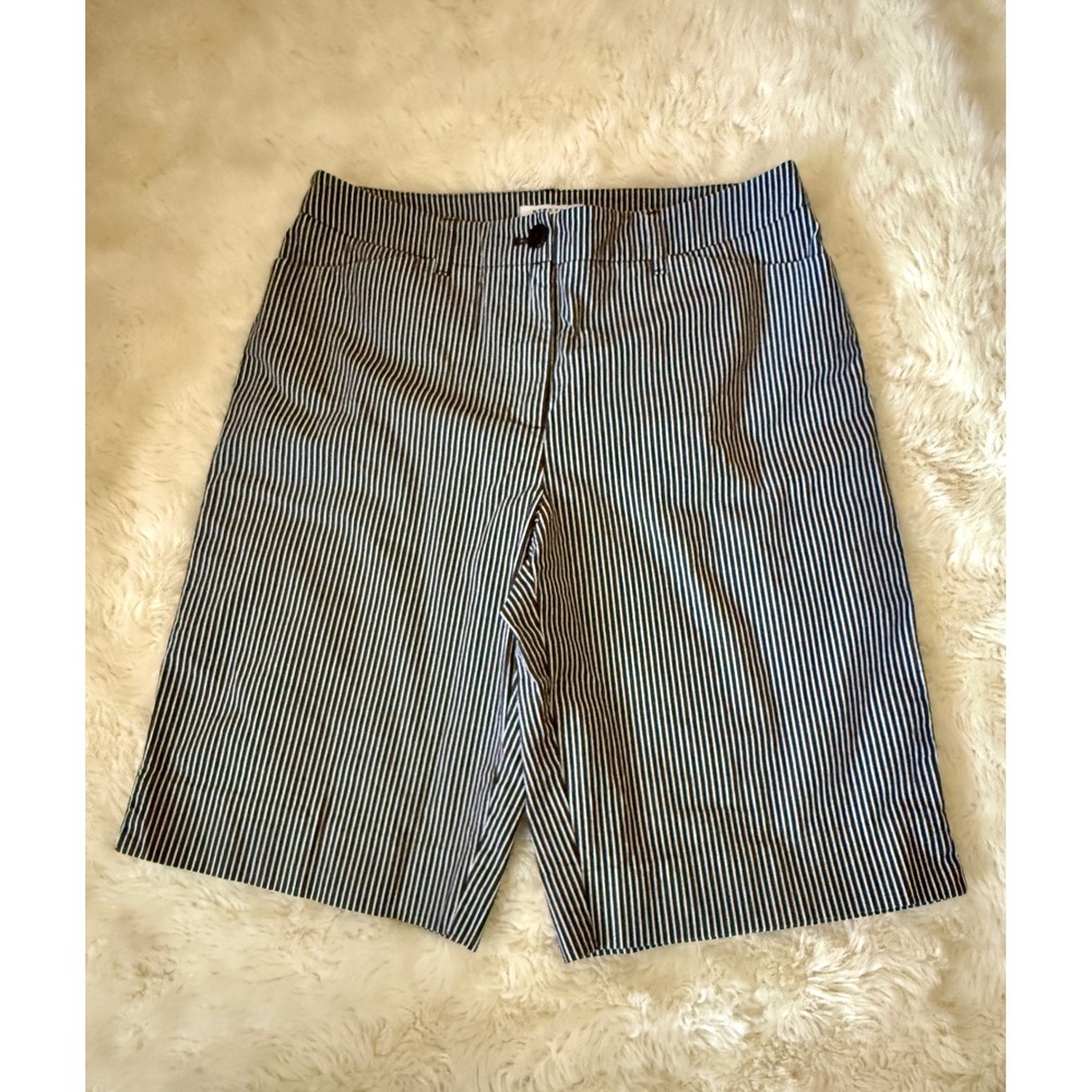 Anne Klein Sport Bermuda Shorts Women 10 Navy White Striped Stretch Nautical